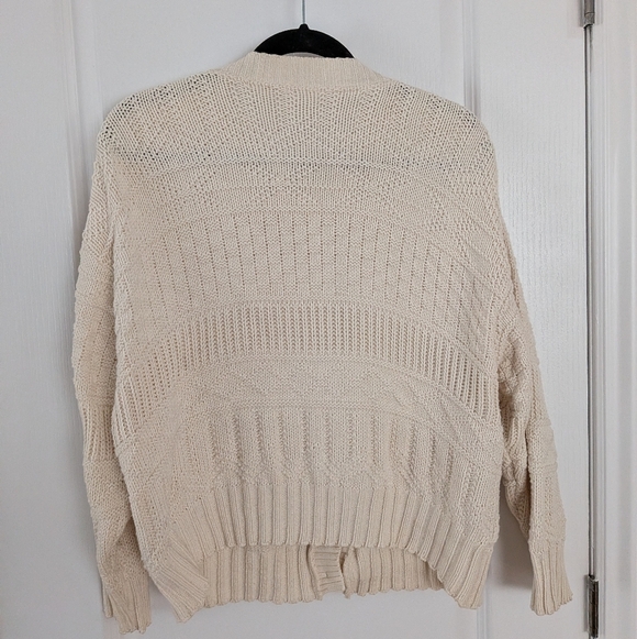 Vintage cotton blend Textured Cream beige Button-Down boho Cardigan large - Picture 3 of 7